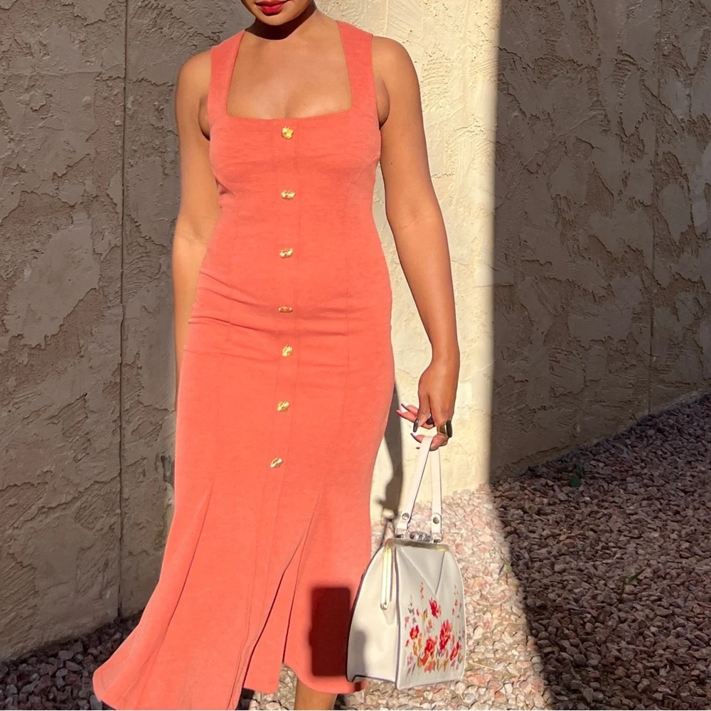 BUTTONED PIQUÉ DRESS - Picture 8 of 12